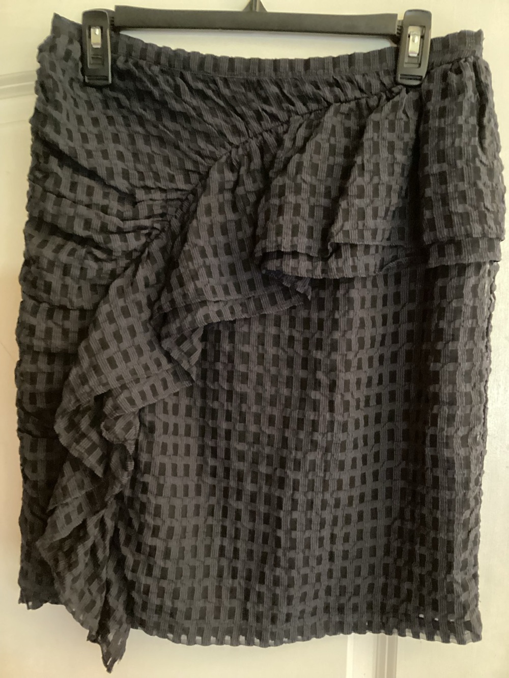 Current Air Los Angeles Textured Plaid Ruffle Mini Skirt Navy/Black Size L